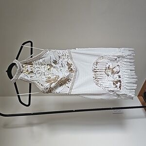 12th Tribe Like Gold Sequin Fringe Dress, size S